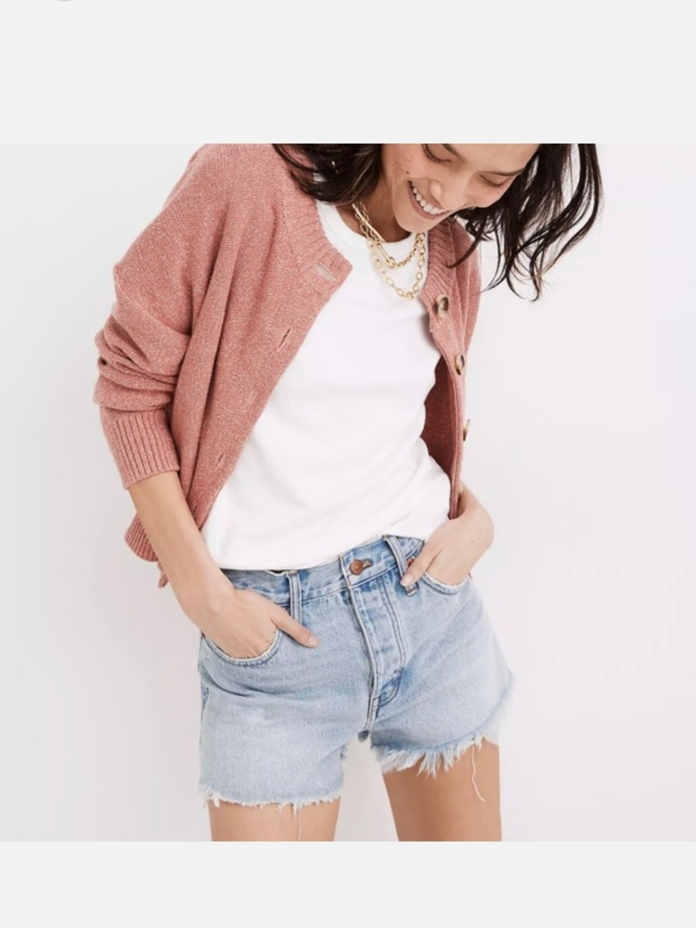 NWOT. Madewell Relaxed Denim Shorts Sz.25 Light-wash Indigo Frayed Hem